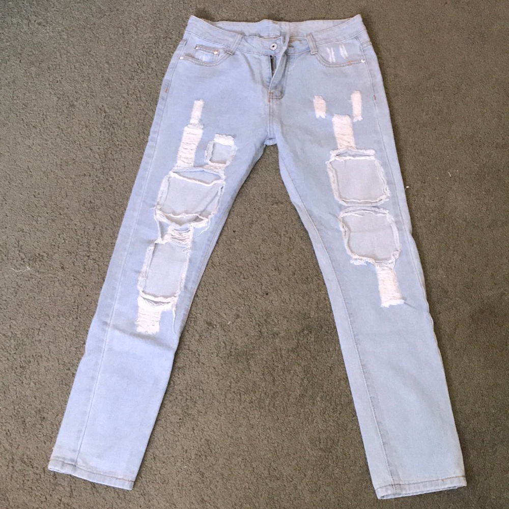 Light wash distressed jeans
